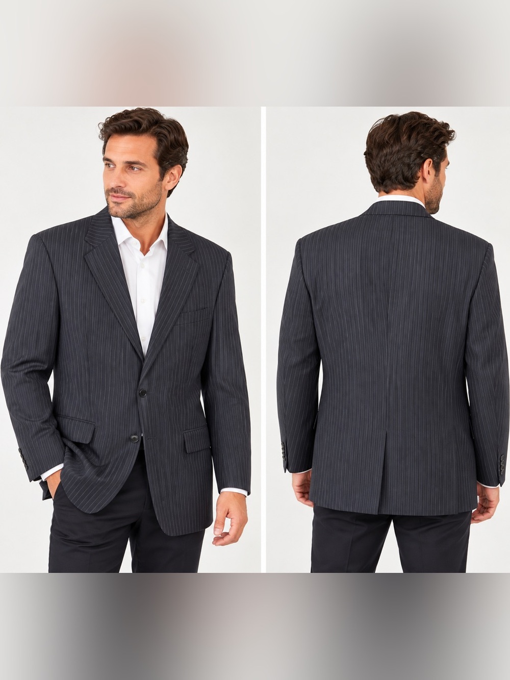 Bruno Belini Men’s Pure New Wool Pinstripe Blazer Navy Estimated M/L